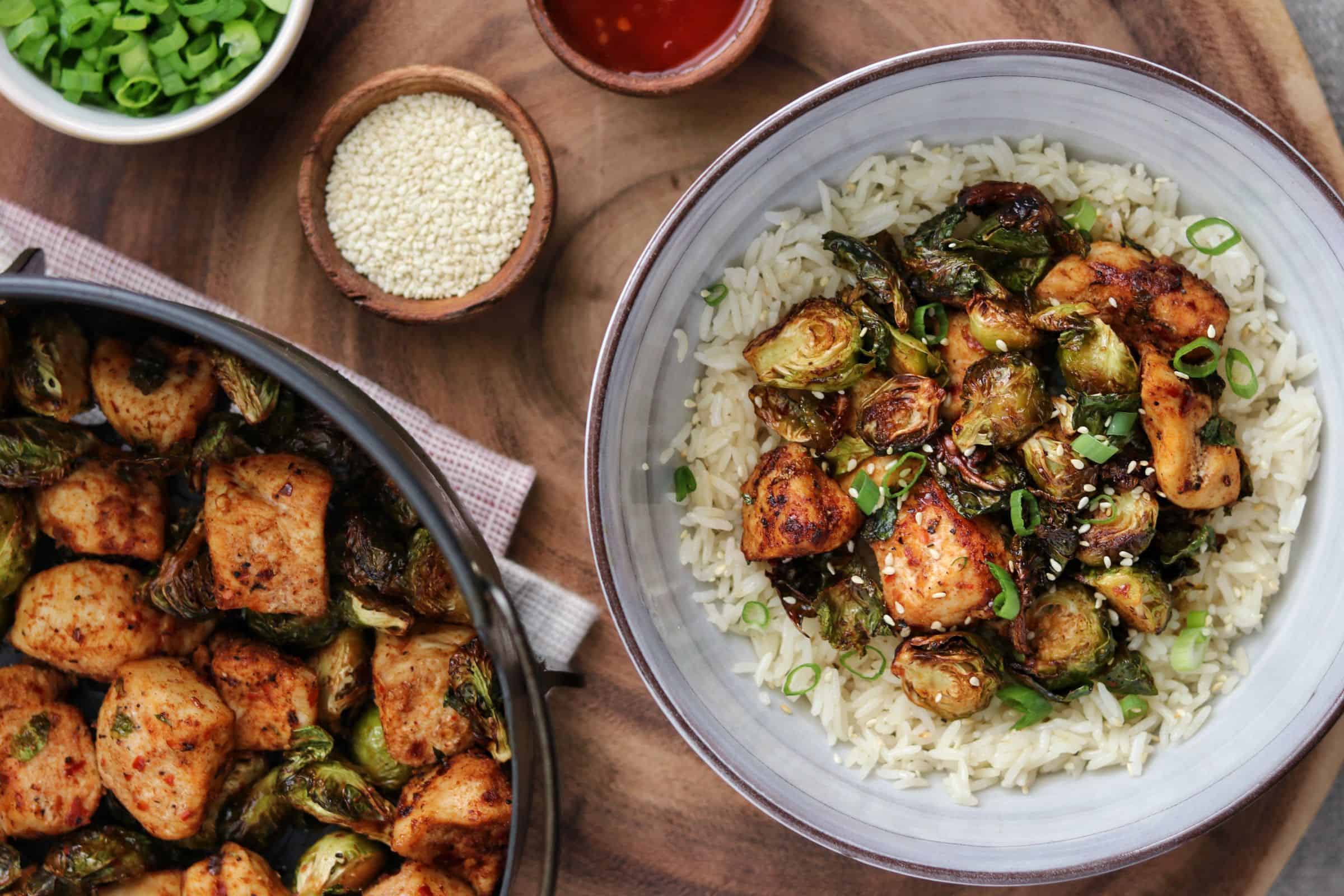 Air Fryer Sweet Chili Chicken and Brussels Sprouts
