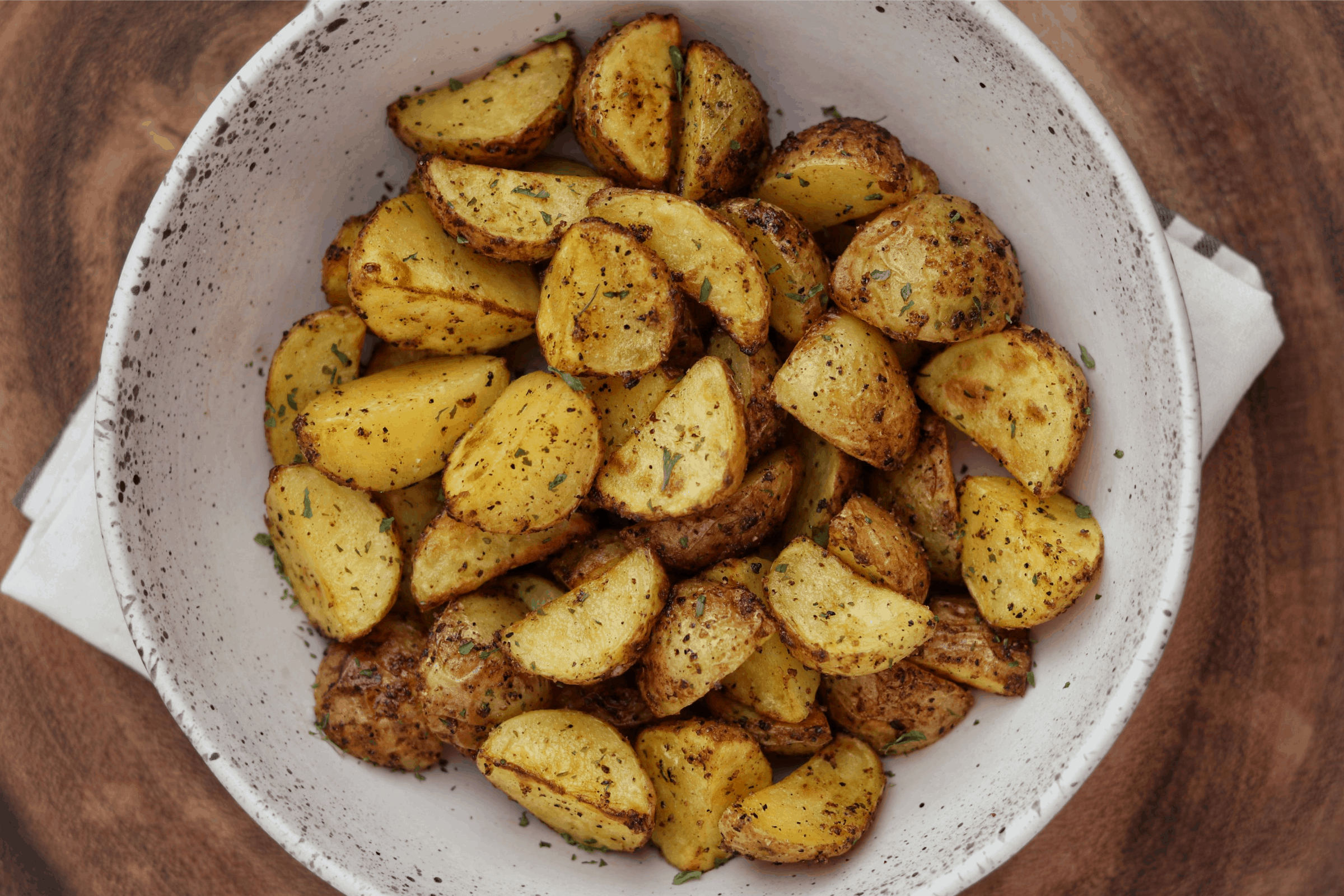 Greek potatoes in a bowl