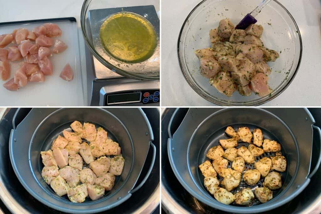 seasoning and air frying diced chicken breast