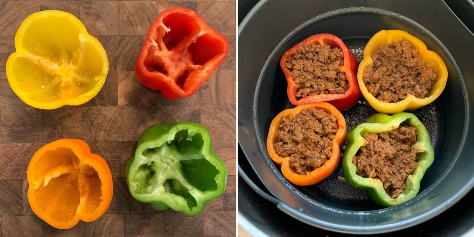 Easy Air Fryer Stuffed Peppers with Chipotle Cerveza Ground Beef
