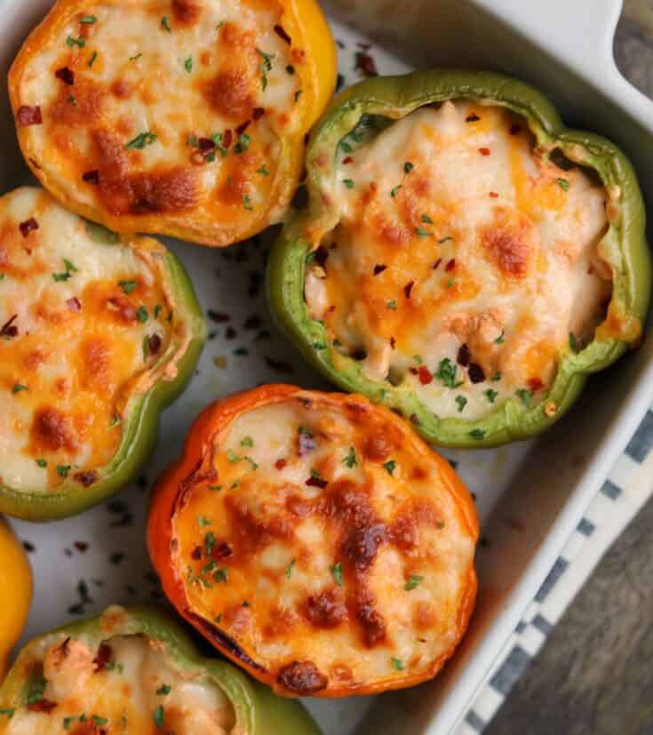 Cheesy Buffalo Chicken Stuffed Peppers With Rotisserie Chicken