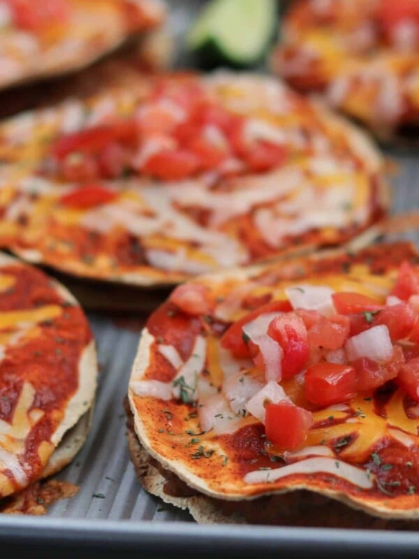 copycat Taco Bell Mexican Pizzas on a baking sheet