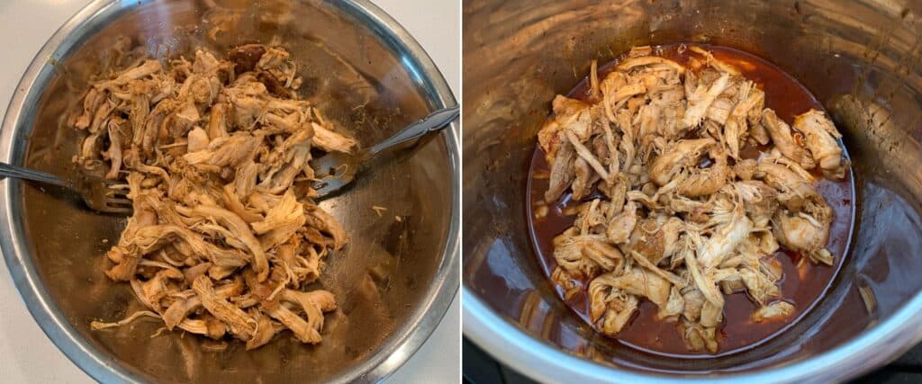 shredded bbq chicken in the sauce