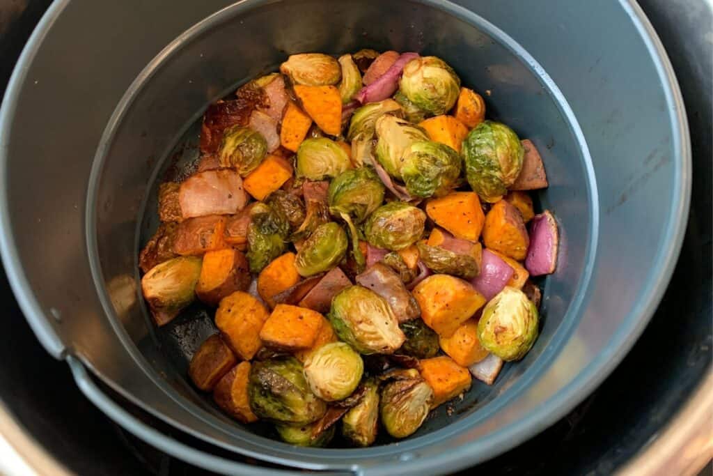 air fried brussels sprouts and sweet potatoes