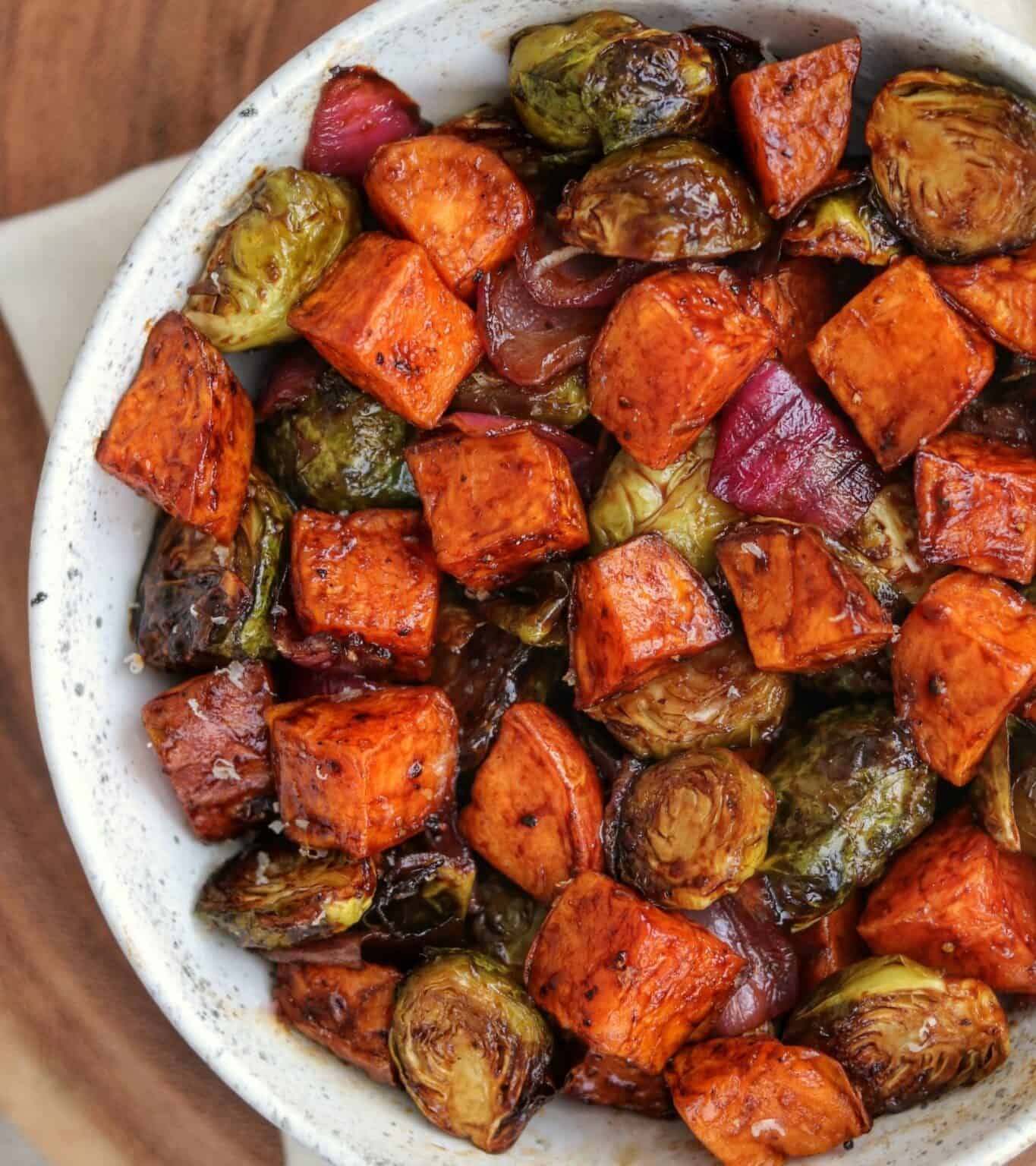 Roasted Brussels Sprouts and Sweet Potatoes (Air Fryer or Oven)