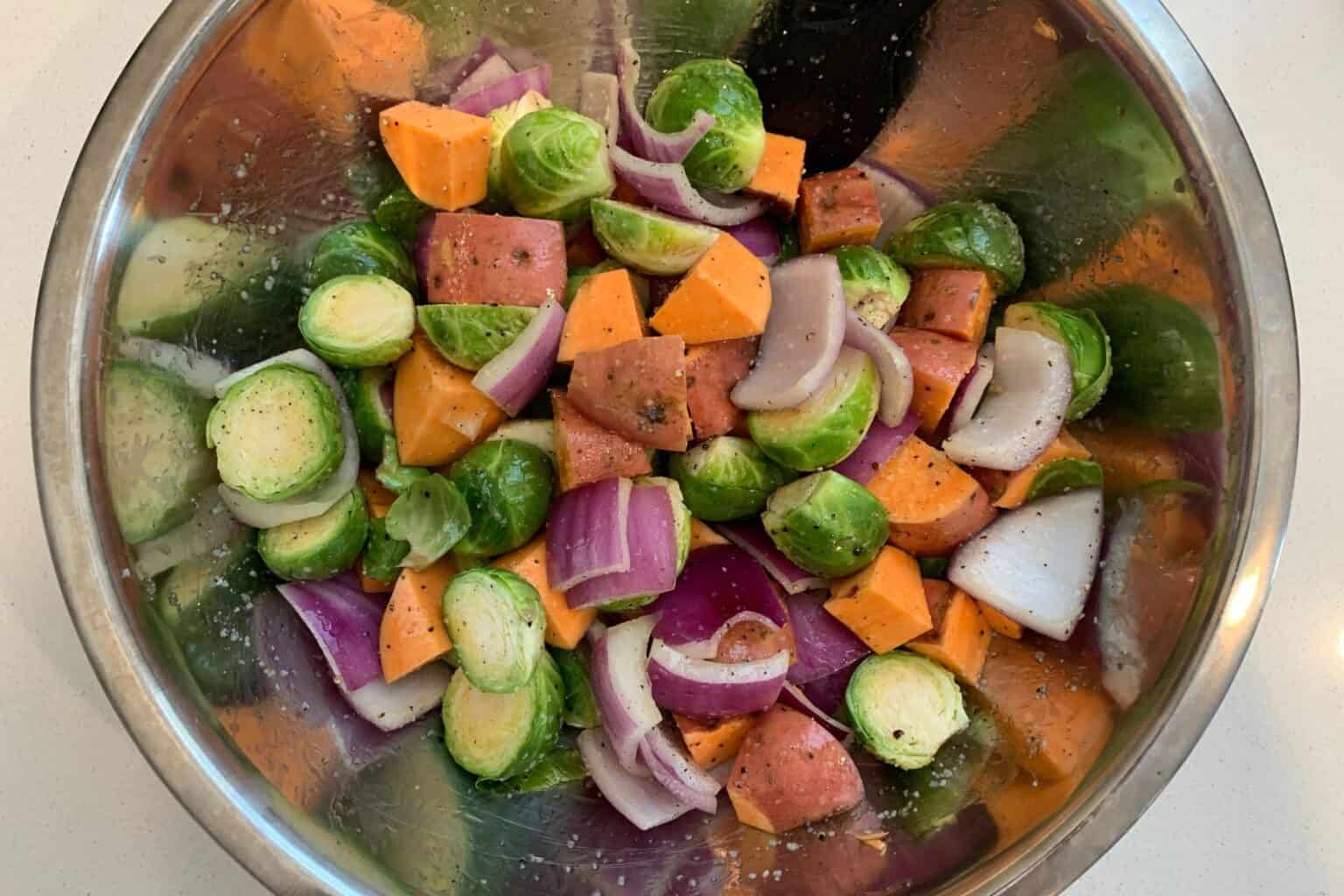 Roasted Brussels Sprouts and Sweet Potatoes (Air Fryer or Oven)