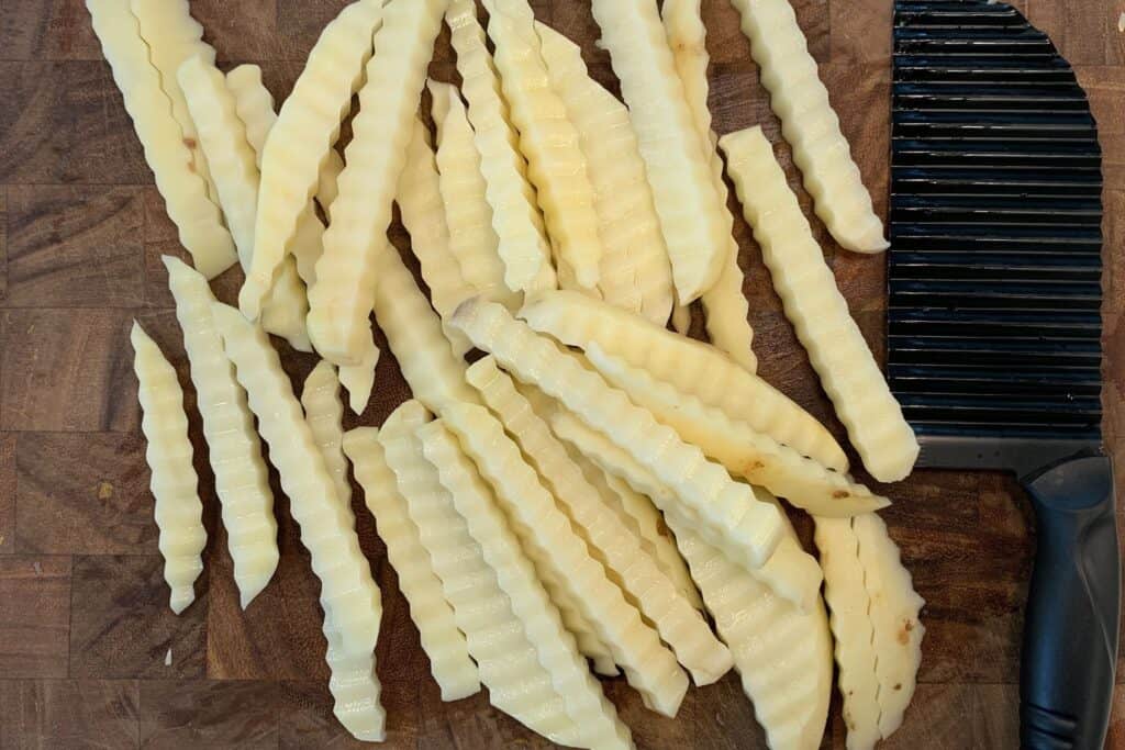 crinkle cut fries before tossing in oil