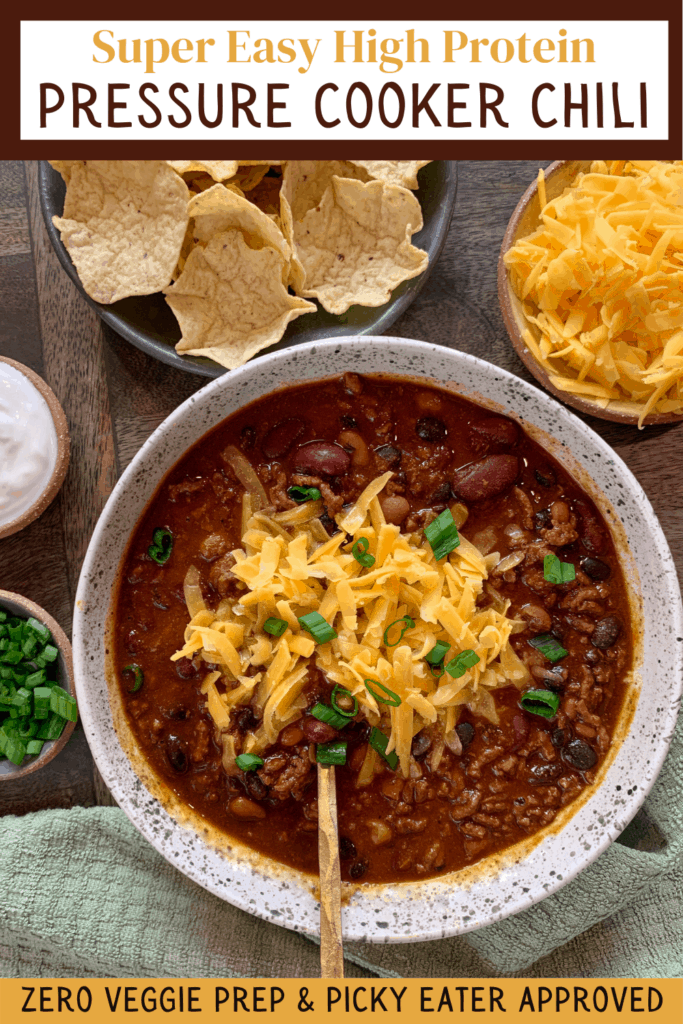 Kid Friendly High Protein Chili Pressure Cooker or Stovetop