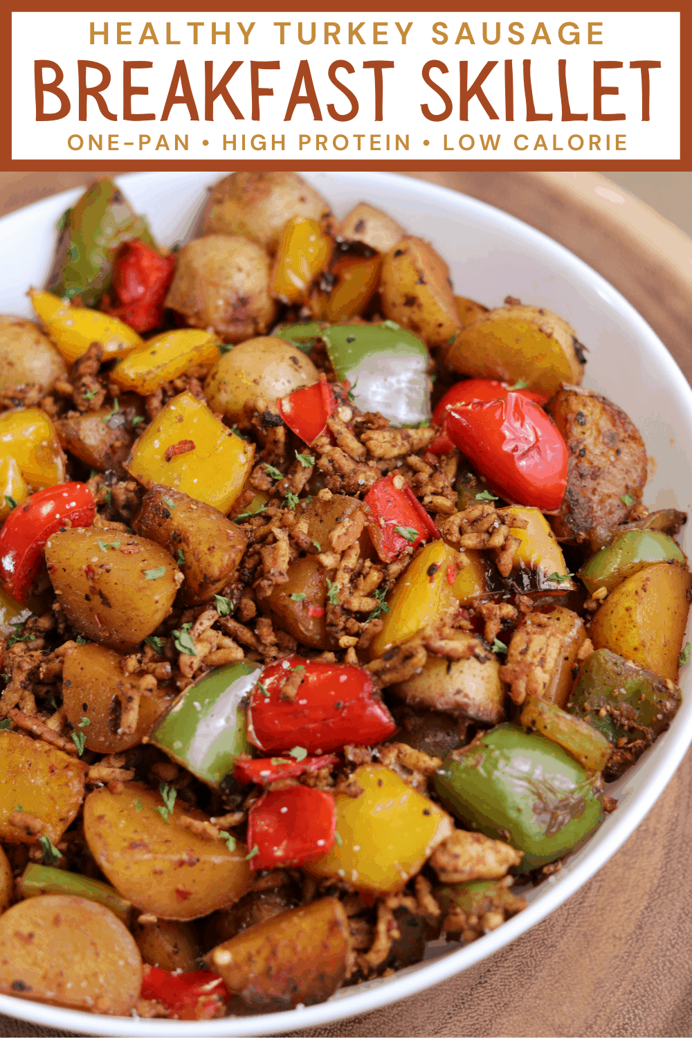 Healthy Turkey Sausage Breakfast Skillet with Potatoes and Peppers
