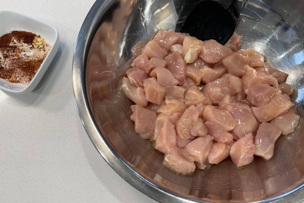 chicken breast pieces in olive oil