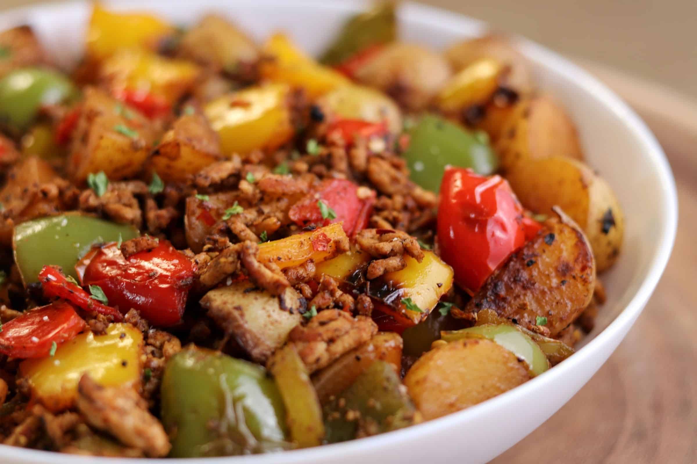 Healthy Turkey Sausage Breakfast Skillet with Potatoes and Peppers