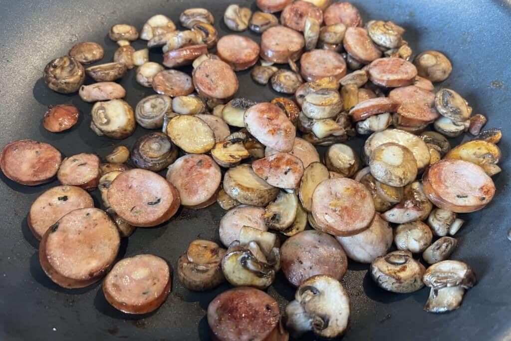 browning chicken sausage and mushrooms together