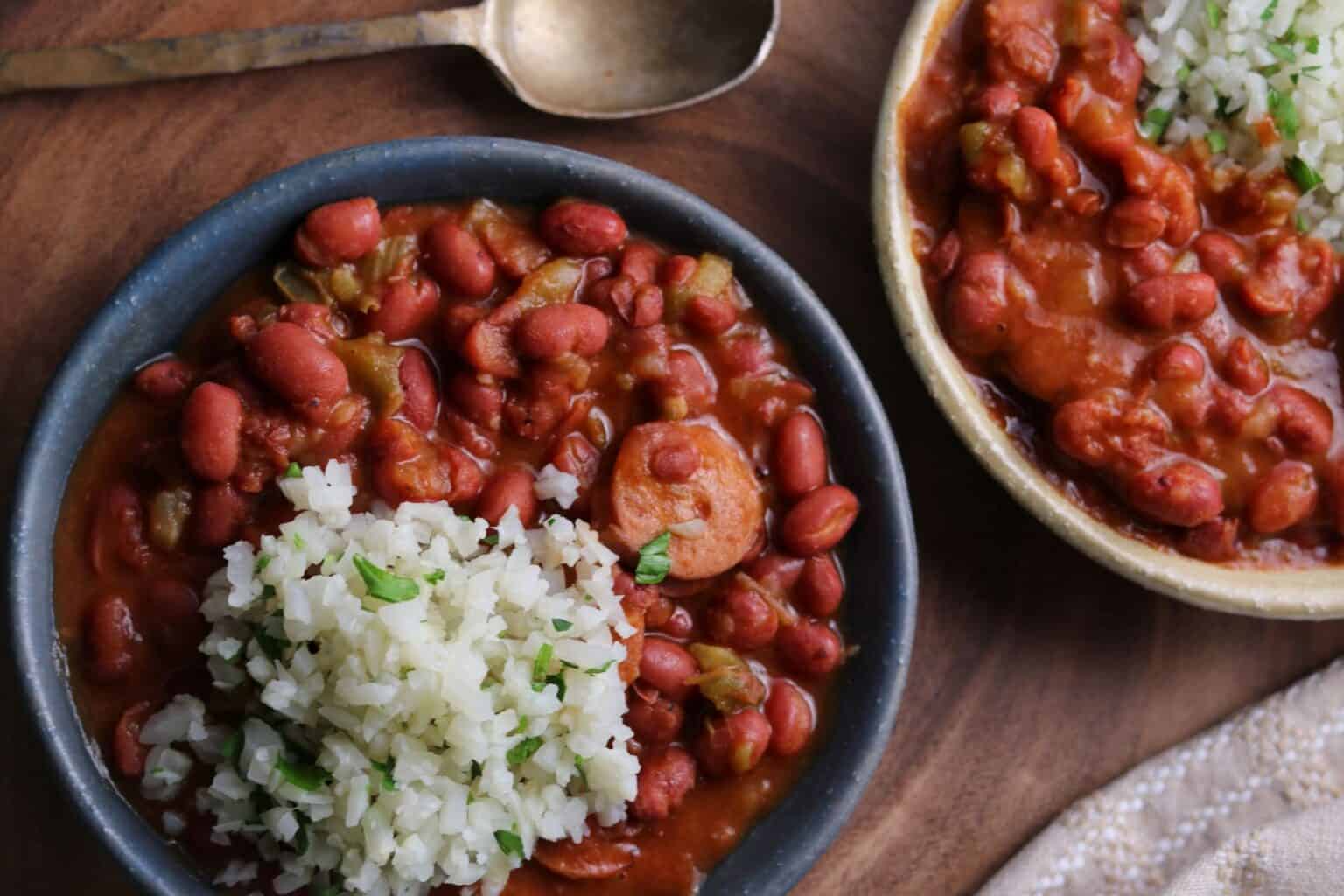 Instant Pot Red Beans and Cauliflower Rice - Kinda Healthy Recipes