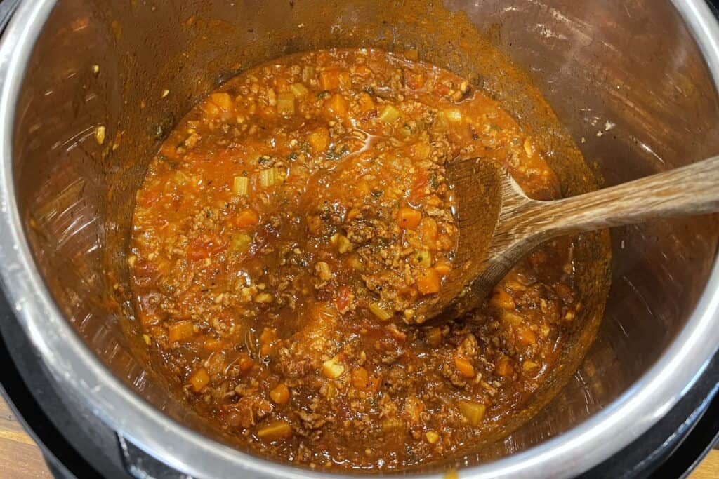 finished bolognese in the instant pot