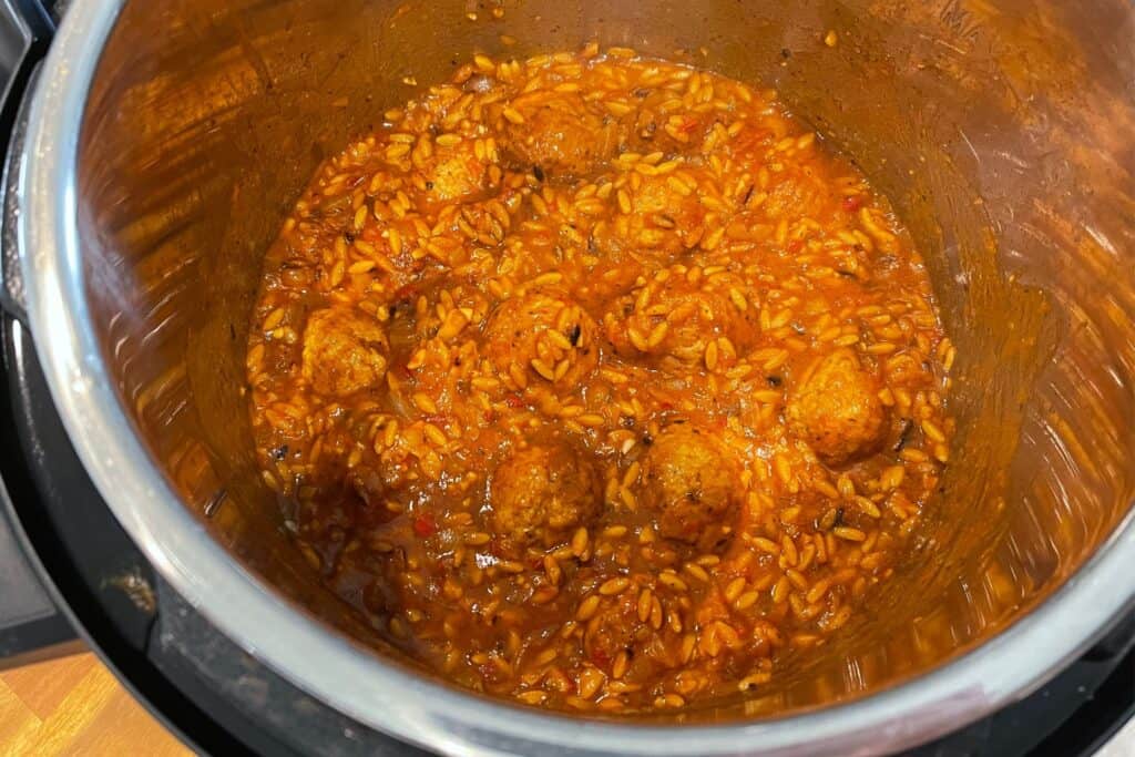 turkey meatballs and rice after pressure cooking