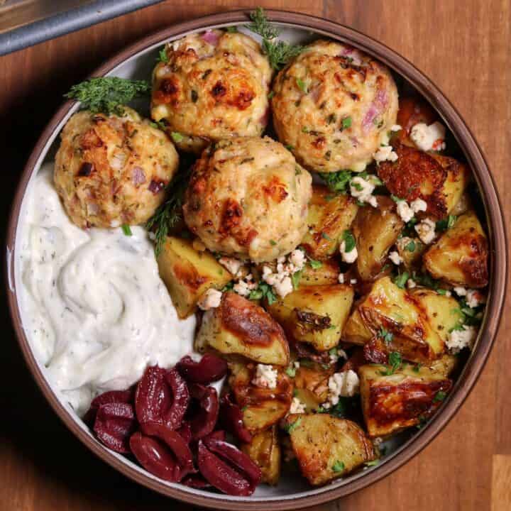 Greek Chicken Meatballs and Potatoes