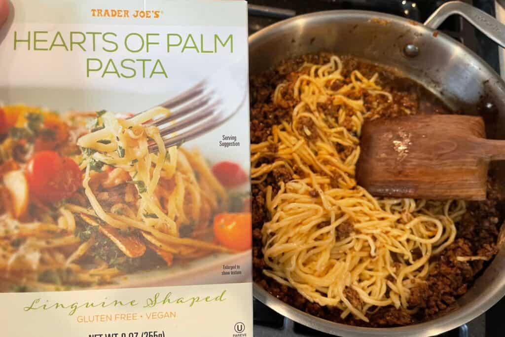 low carb Mongolian ground beef with Trader Joe's hearts of palm pasta