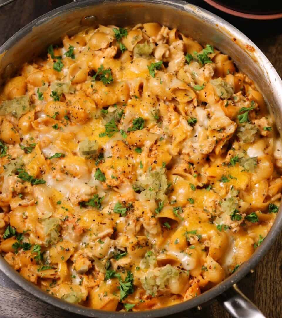High Protein Cheeseburger Pasta with Ground Chicken