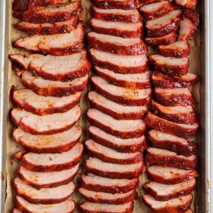 slices of Traeger smoked pork tenderloin