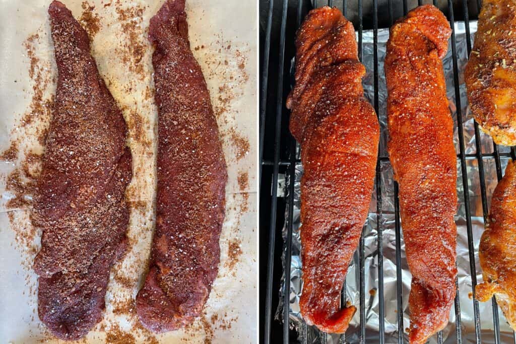 pork tenderloin with bbq rub on the Traeger grill