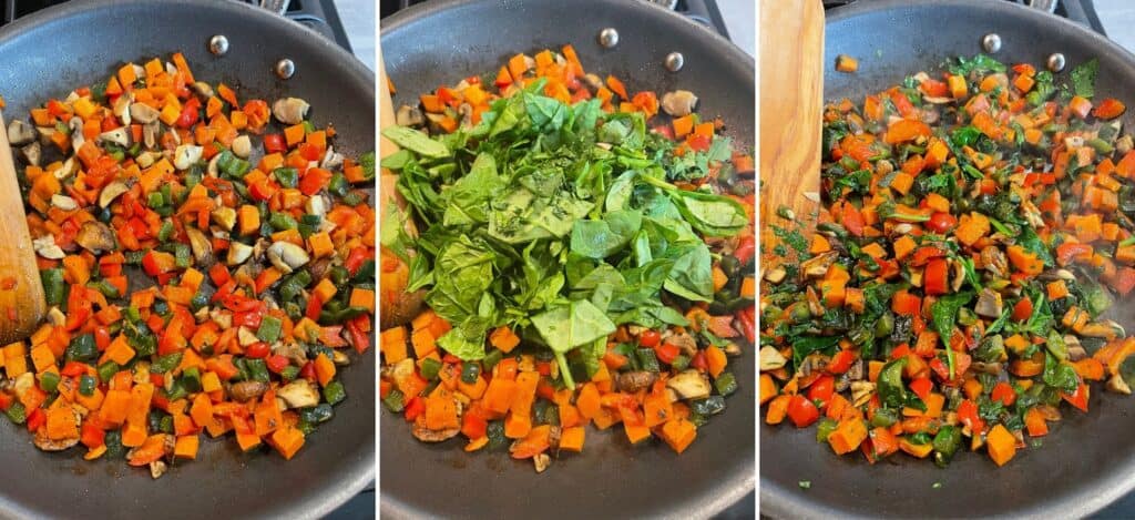 sautéed vegetables with spinach and cilantro