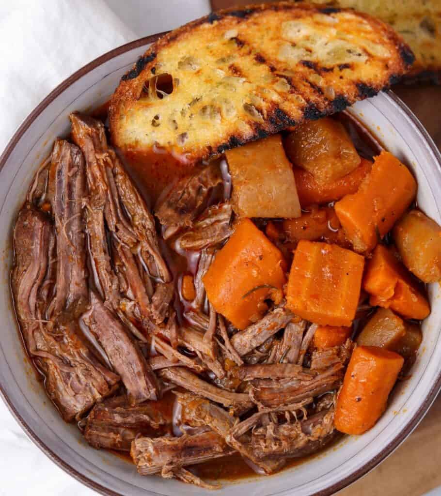low carb pot roast made with daikon radish and carrots