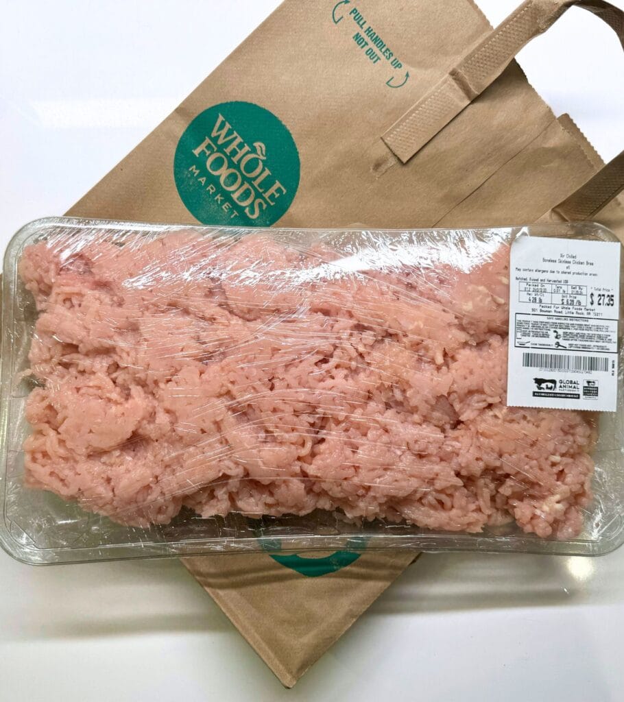 fresh ground chicken breast from the Whole Foods butcher