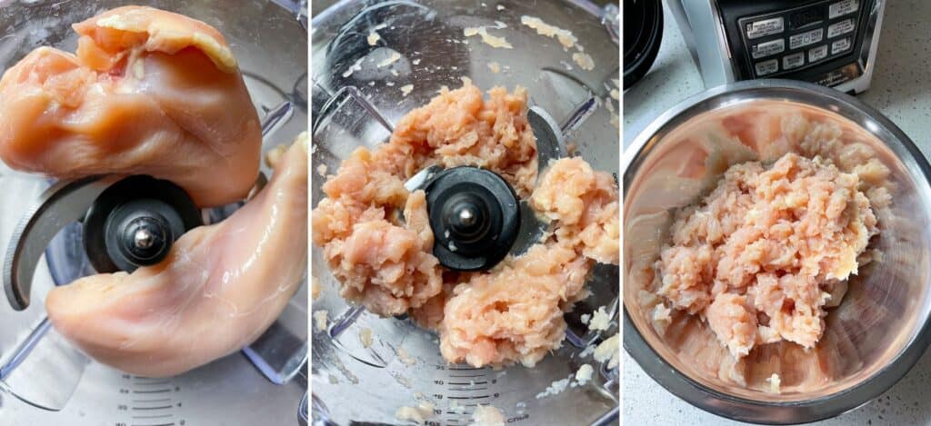 turning chicken breast into ground chicken using a food processor 