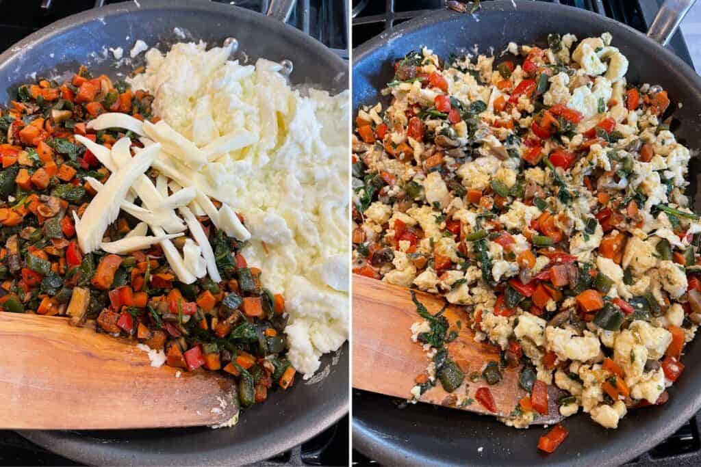 scrambled egg whites with vegetables and queso oaxaca