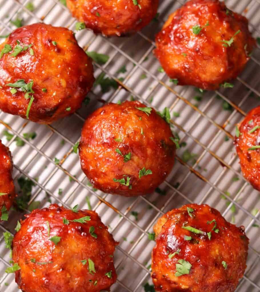 bbq chicken meatballs smoked on a Traeger grill