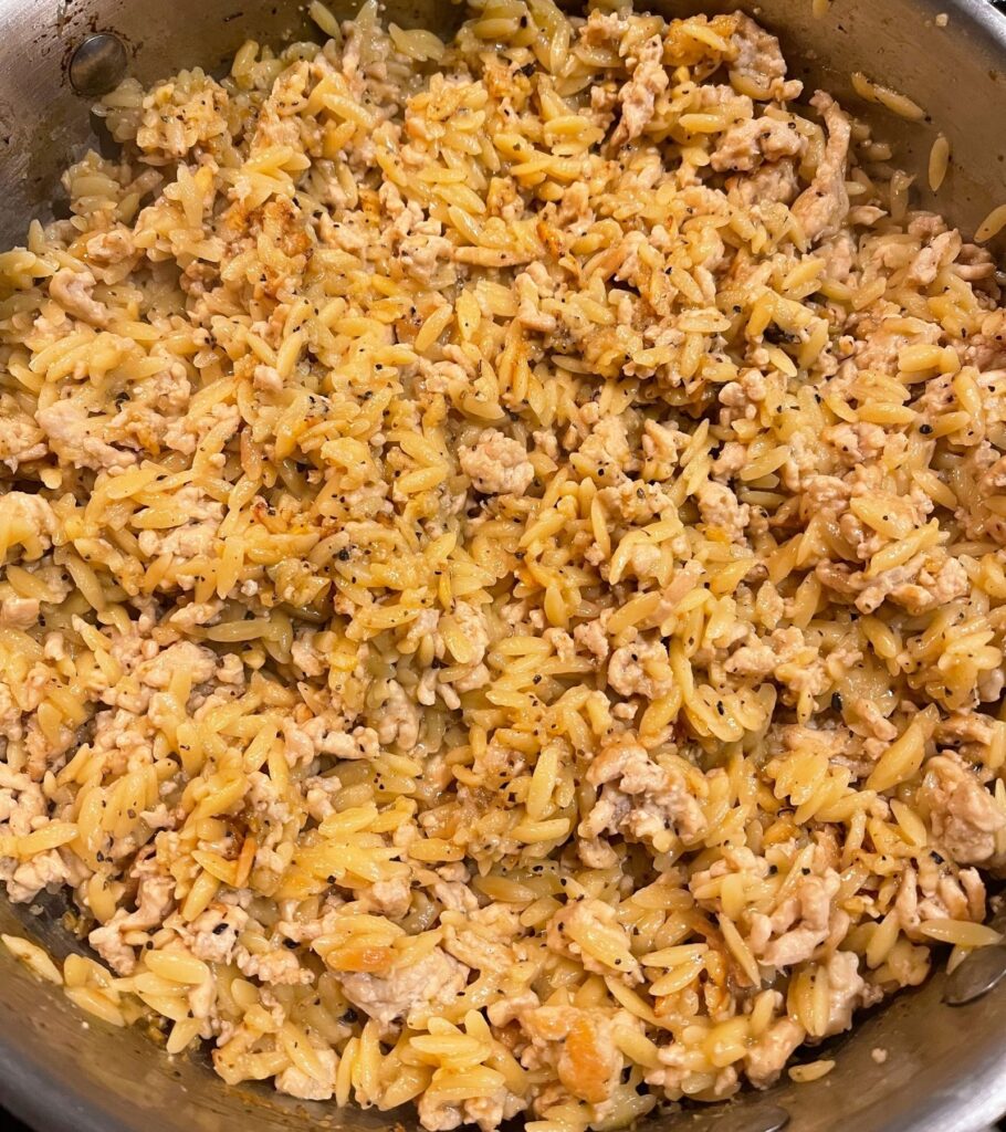 pan with cooked orzo after 8-10 minutes