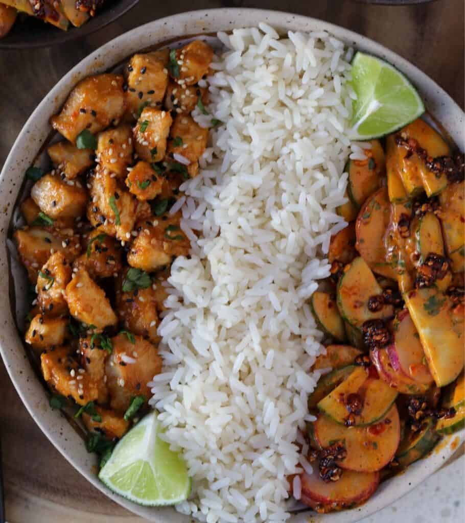 Sweet Chili Chicken Bites with Cucumber Crunch Kinda Healthy Recipes