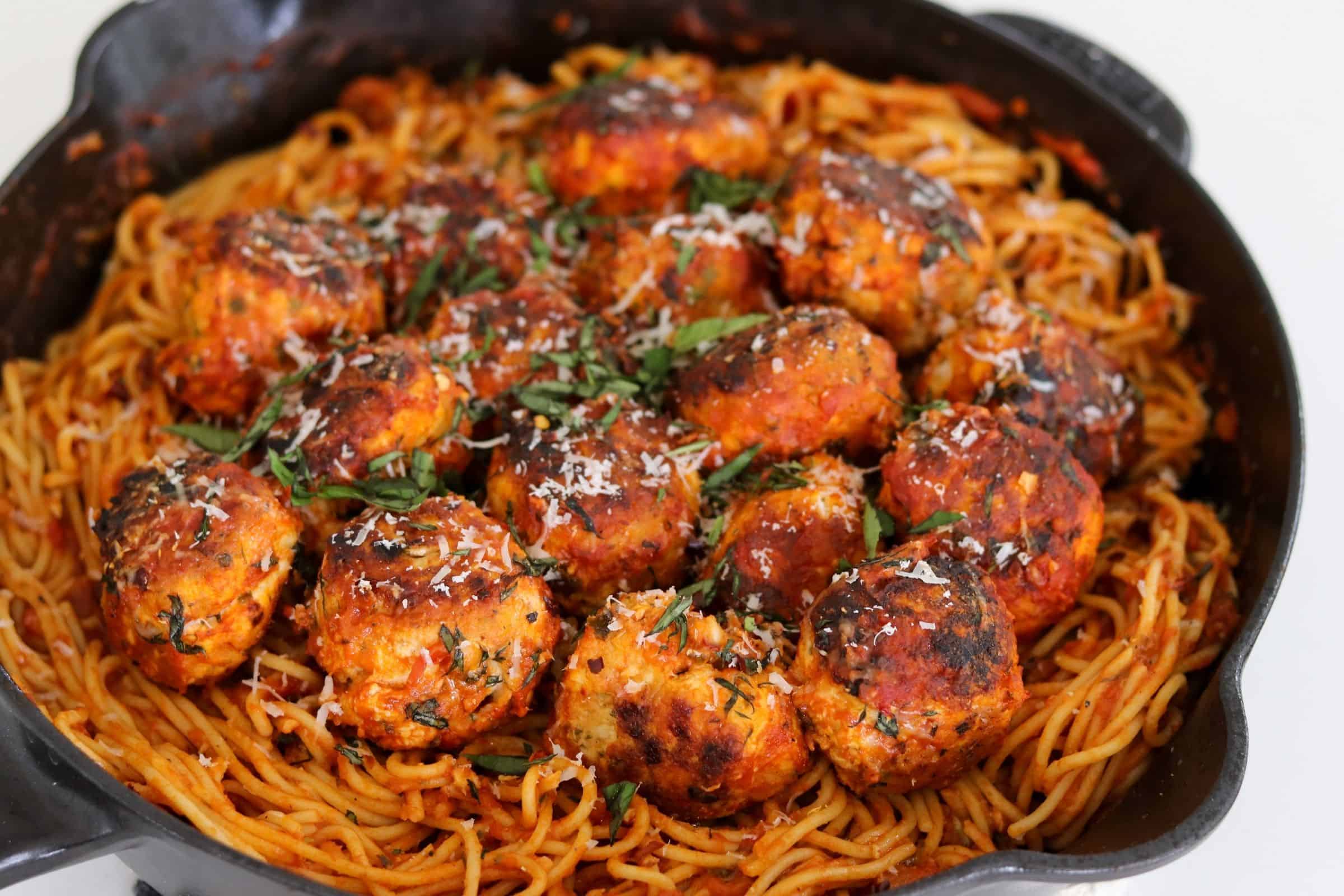 High Protein Spaghetti and Italian Chicken Meatballs