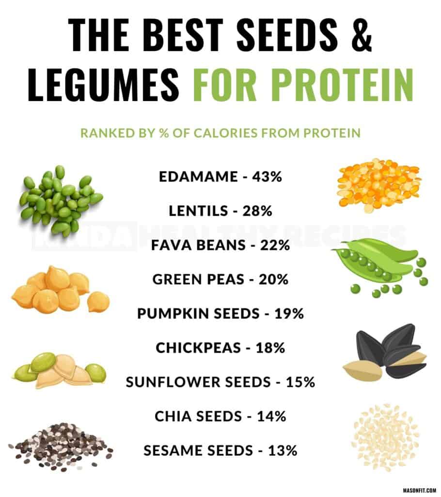 graphic of the best legumes and seeds for protein