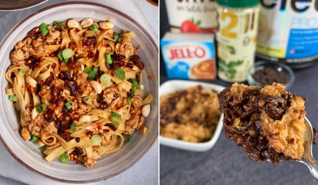 dan dan noodles with peanuts and powdered peanut butter protein oatmeal