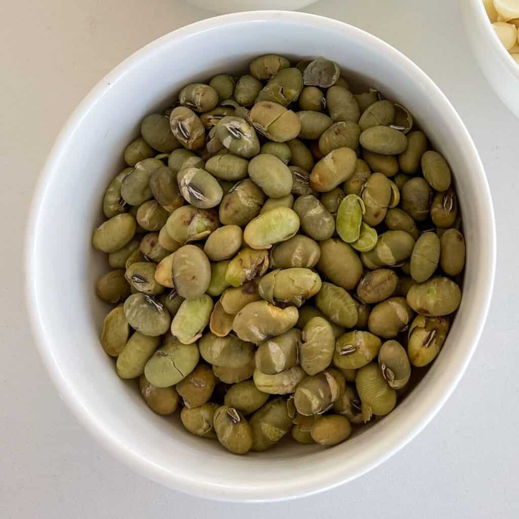 dry roasted edamame in a bowl