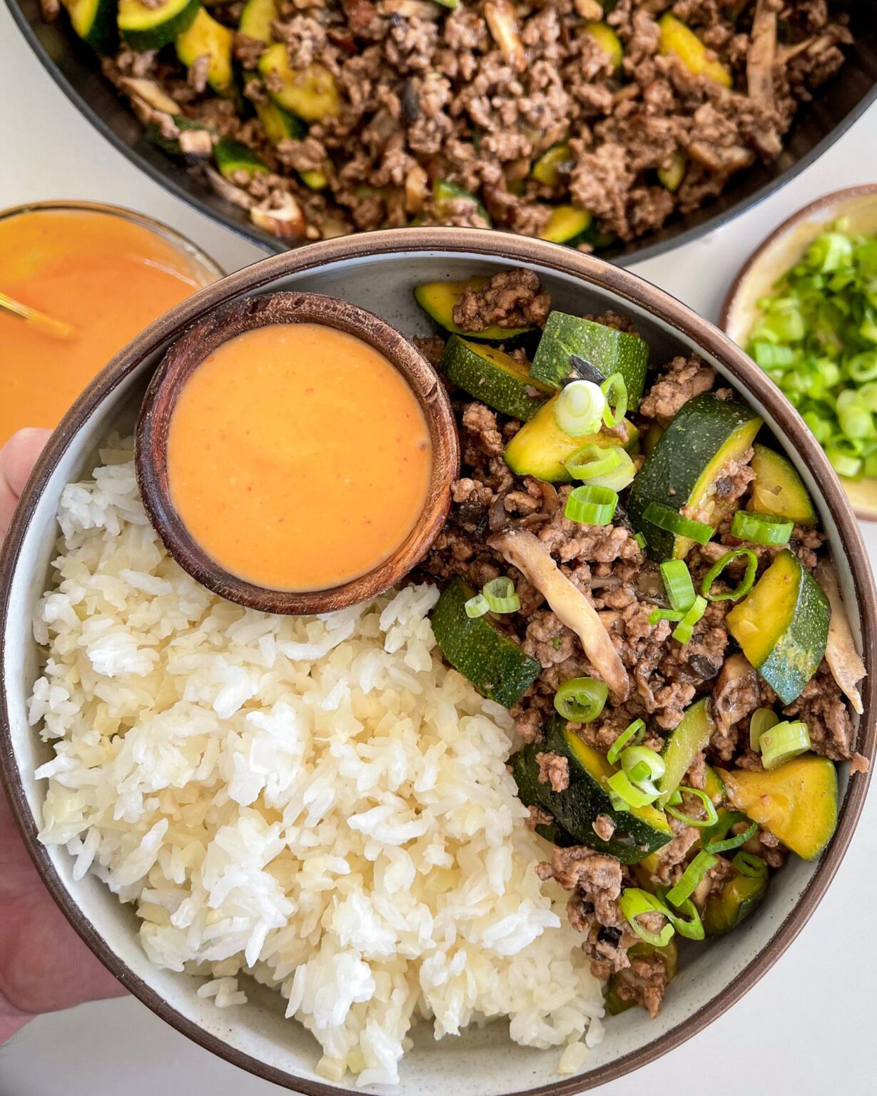 Macro Friendly Teriyaki Ground Beef Stir Fry with Yum Yum Sauce