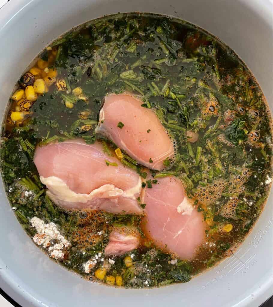chicken thighs in a slow cooker for taco soup