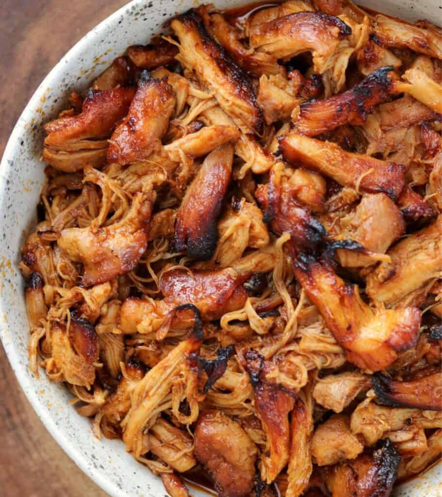 pulled BBQ chicken in a bowl
