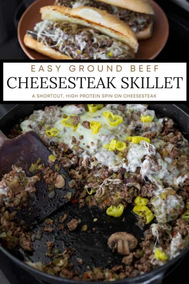 High Protein Ground Beef Cheesesteak Skillet