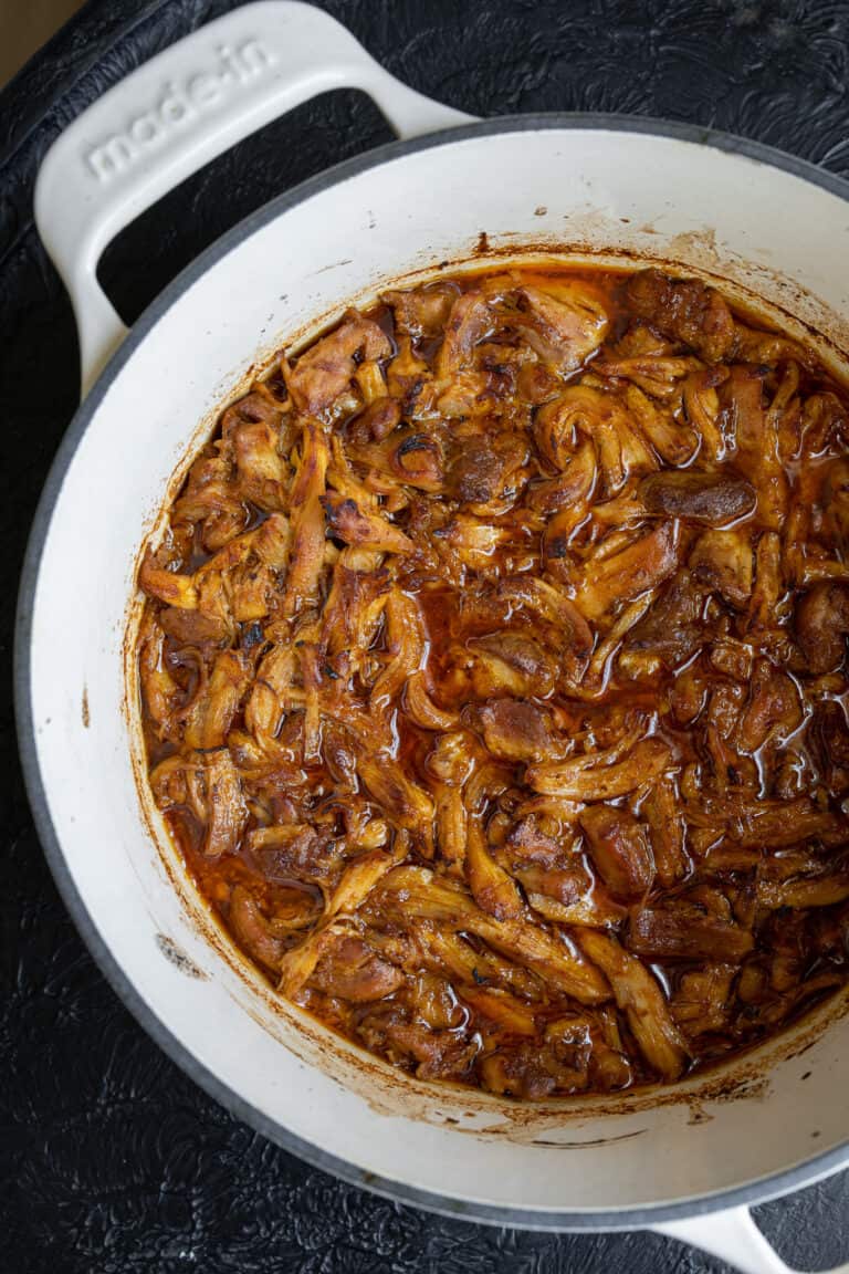 Dutch Oven Shredded Chicken Sweet & Tangy BBQ Style