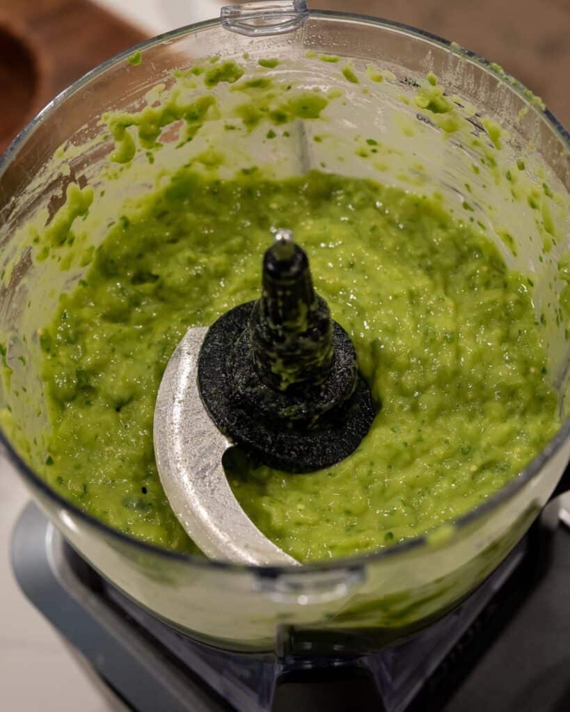 avocado salsa in a food processor after blending on low for 3 minutes