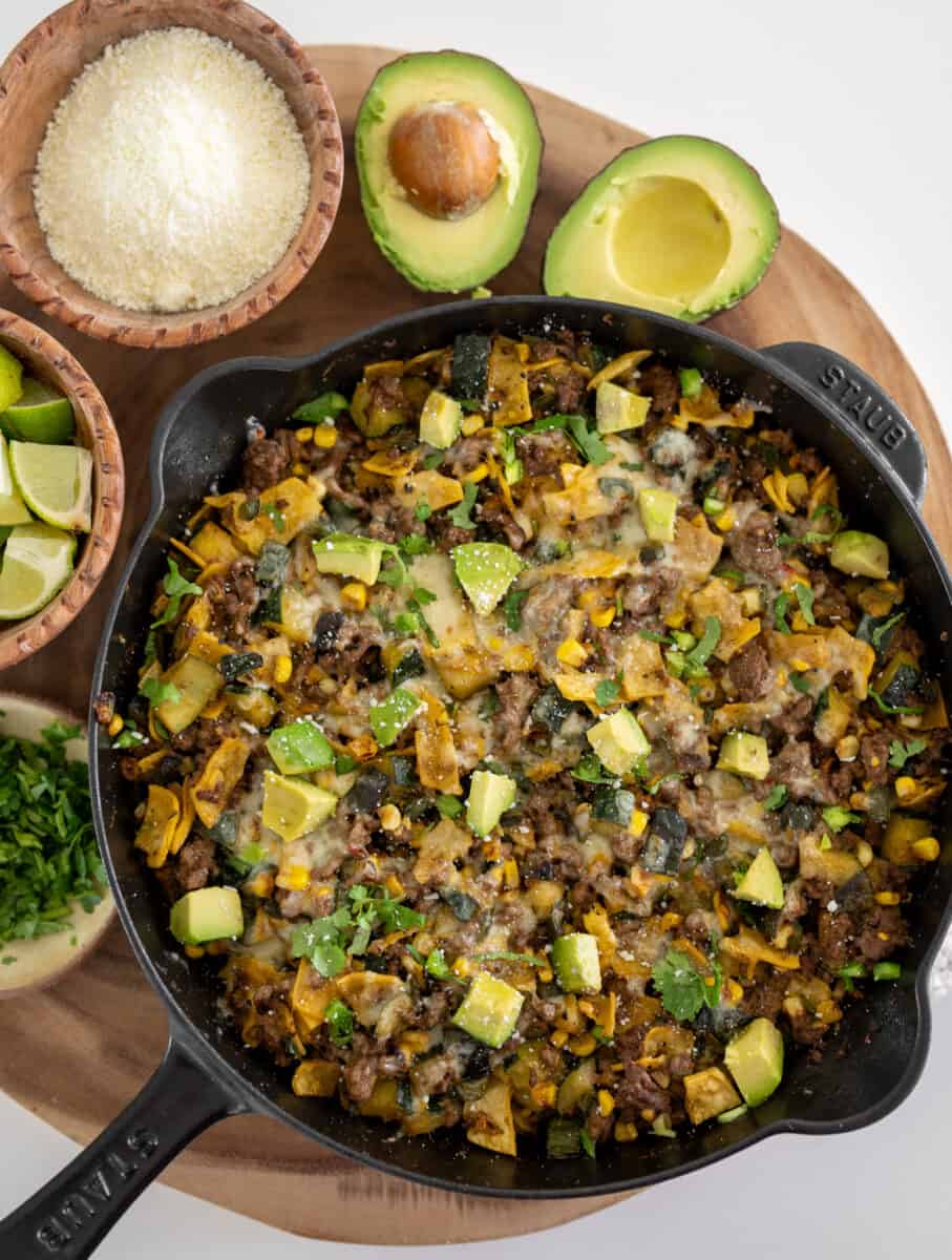 Green Chile Ground Beef Enchilada Skillet