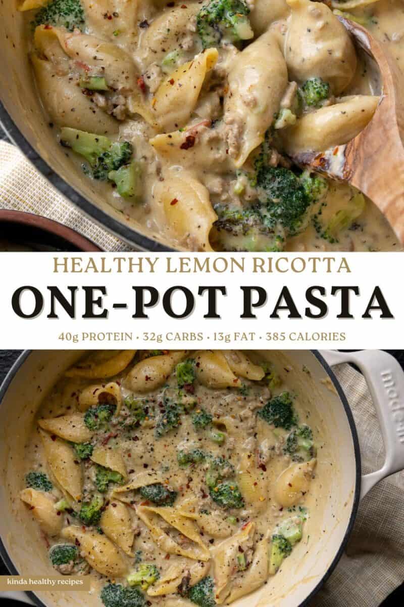 One Pot Lemon Ricotta Ground Turkey Pasta with Broccoli