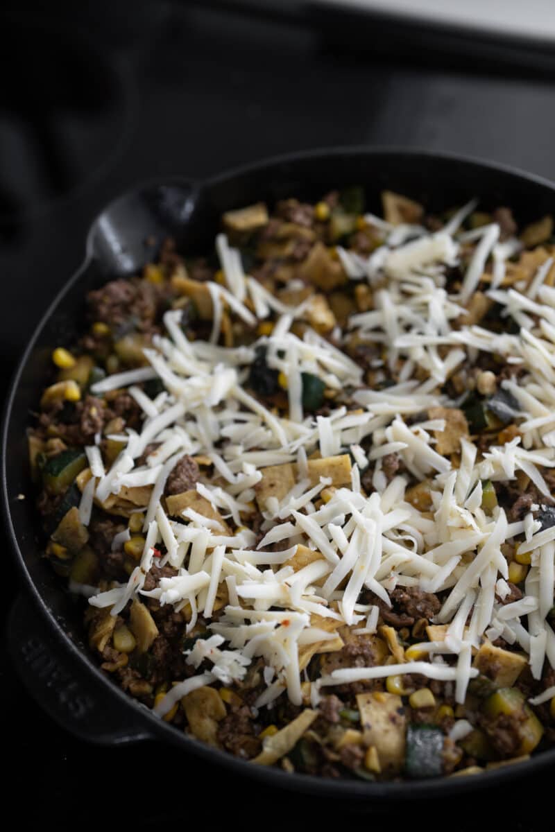 Green Chile Ground Beef Enchilada Skillet