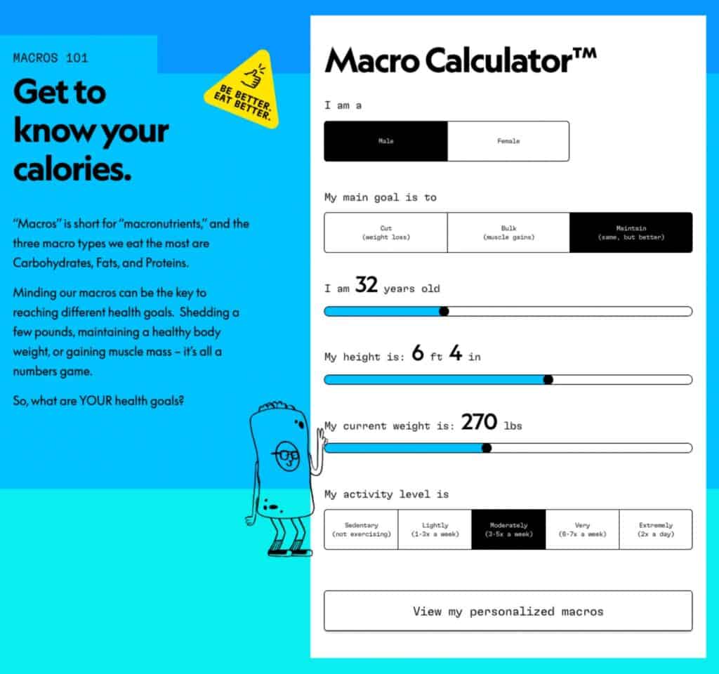 screenshot of Counter's macro calculator