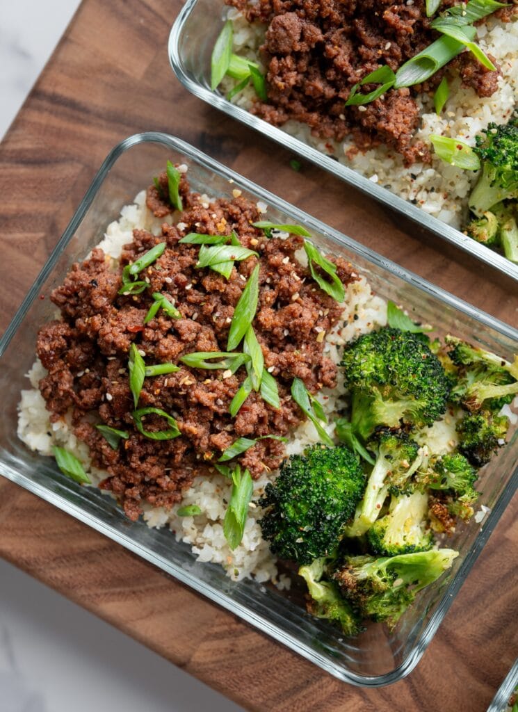 firecracker ground bison with broccoli and rice 