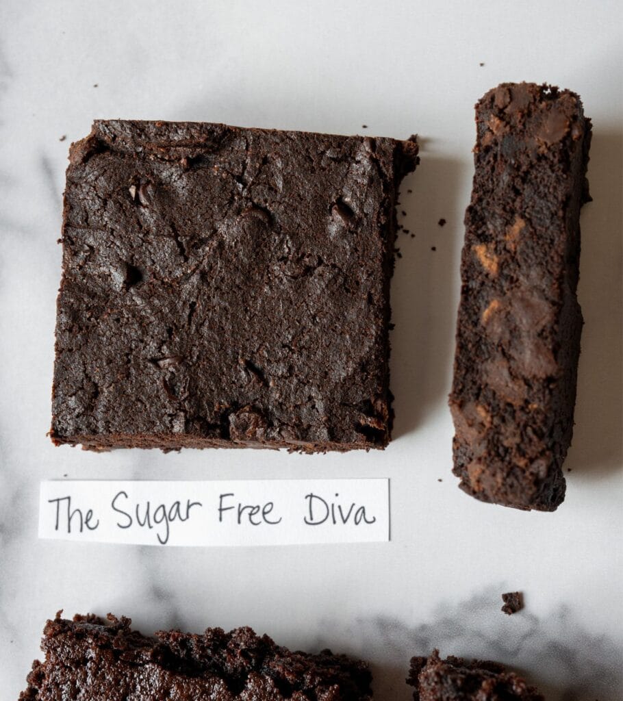 two sugar free brownies from the sugar free diva's recipe