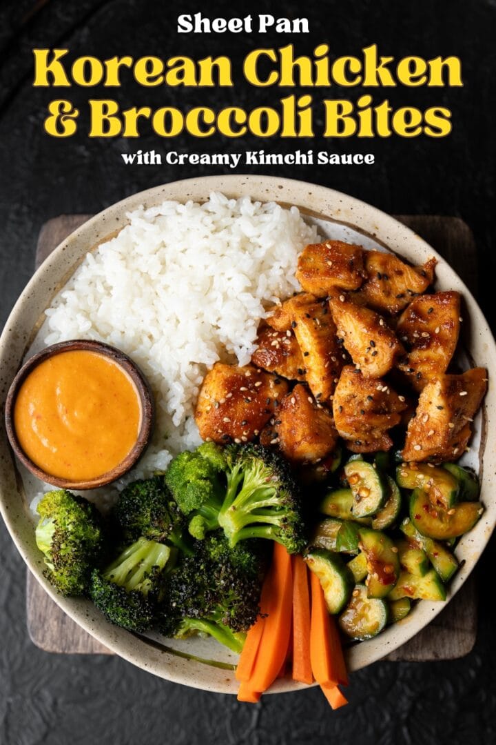 Sheet Pan Korean Chicken Bites And Broccoli With Kimchi Sauce