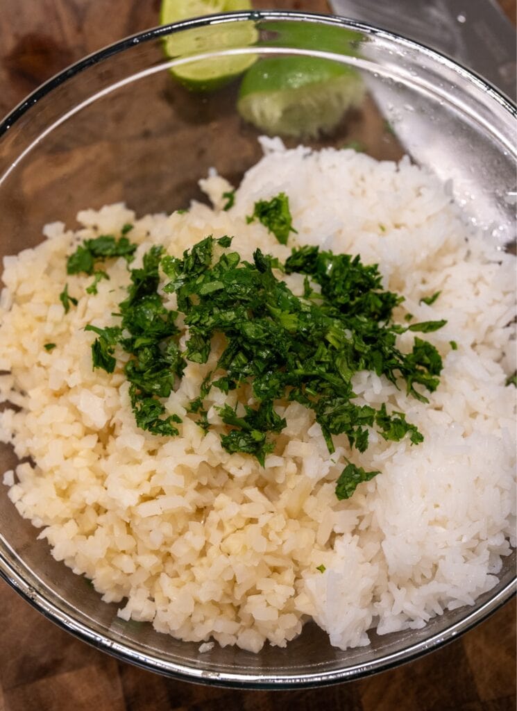 cilantro lime half calorie rice with jasmine and cauliflower rice
